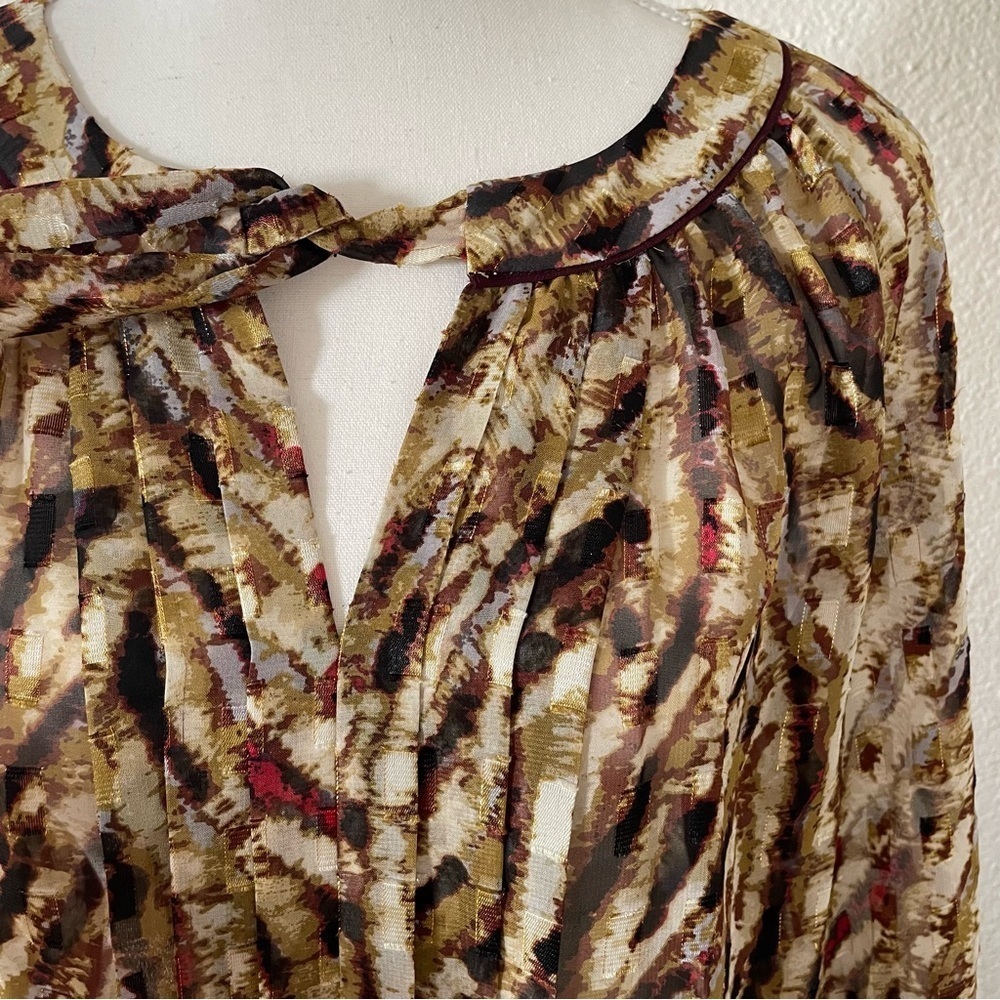 Elegant Antonio Melani Blouse Women’s Medium Multicolored Sheer Tie Front Classy - Picture 12 of 16